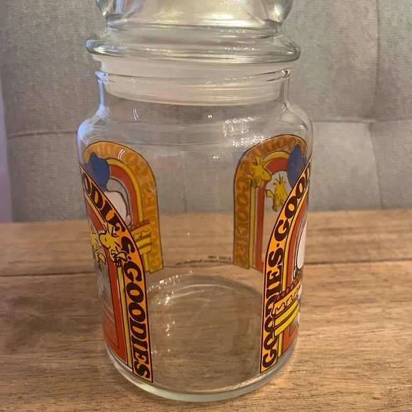 Vintage Snoopy Glass Cookie Jar with Blue and Orange Design - Picture 5 of 8